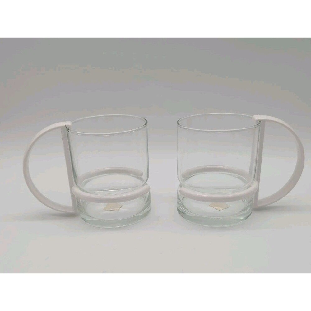 Vtg 80s Ocean Glass Co Thailand Coffee Mugs White Plastic D Handles Inspiration